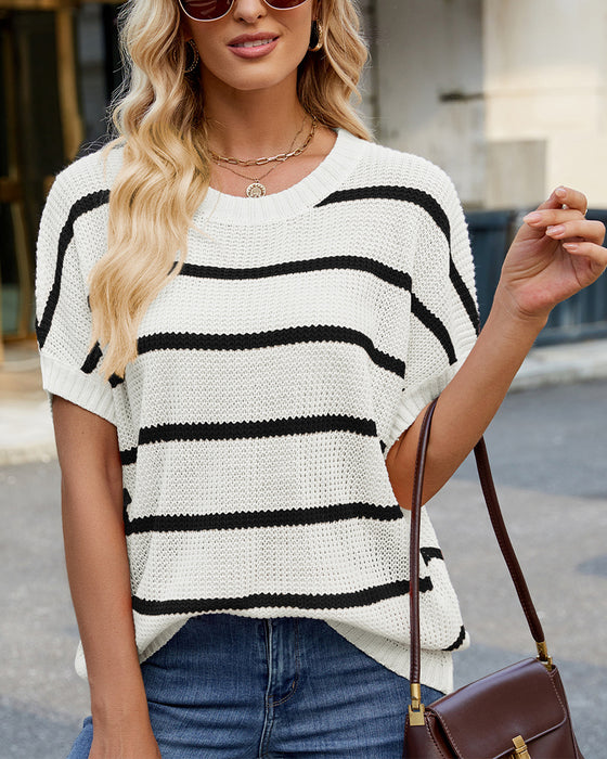 Pullover Gestreift Drop Shoulder Kurzarm