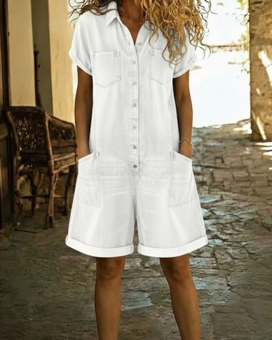 Jumpsuits aus Denim mit kurzen Ärmeln