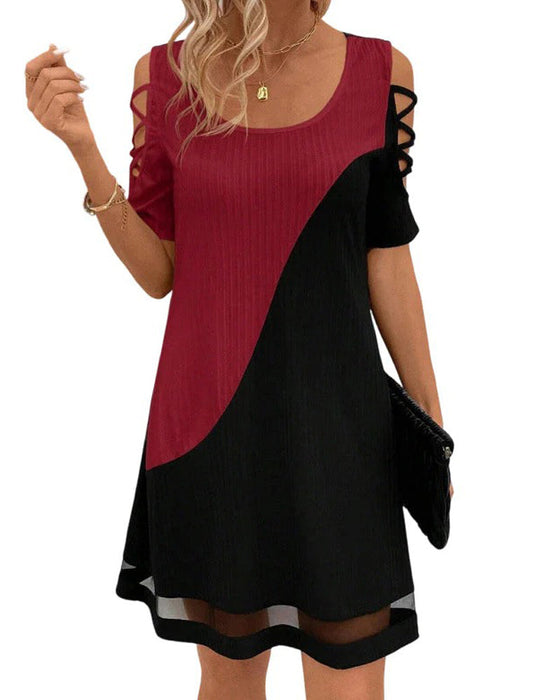 Kleid Farbblock Kurzarm
