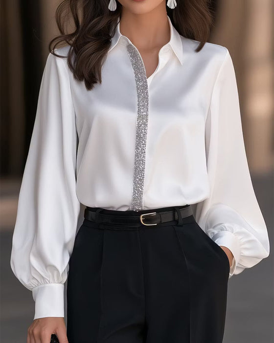 Modisches Hemd Mit Lampionärmeln Und Kragen