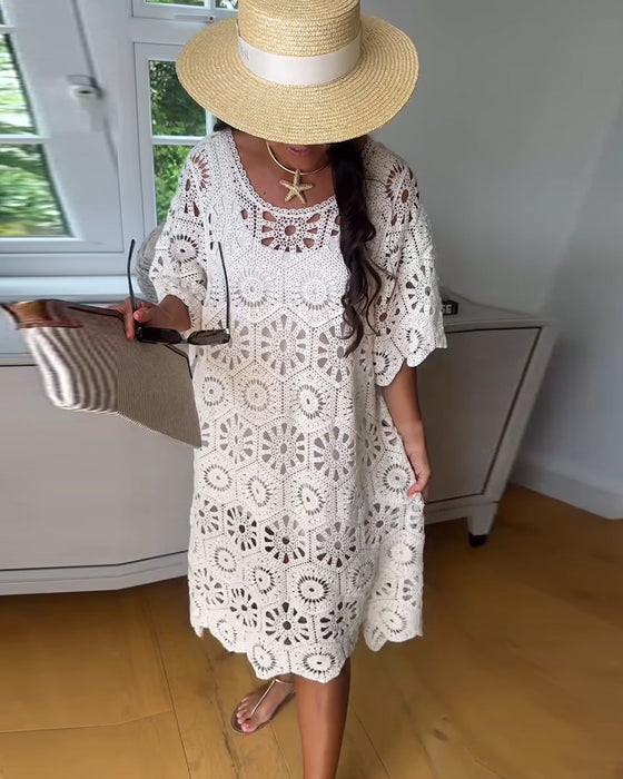 Kleid Aus Baumwolle Mit Lochmuster Und Halblangen Ärmeln