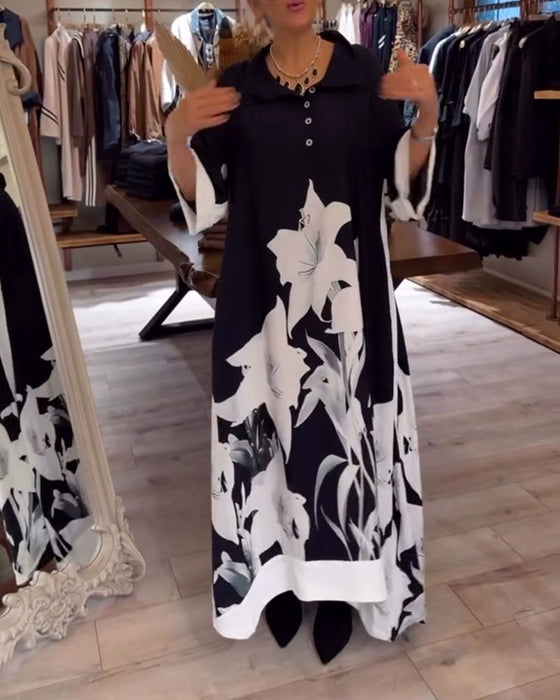Kleid Revers bedruckt oversized Maxi
