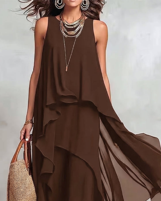 Kleid Rundhals Ärmellos Unregelmäßig