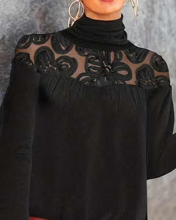 Bluse Rollkragen Gerafft Blumen
