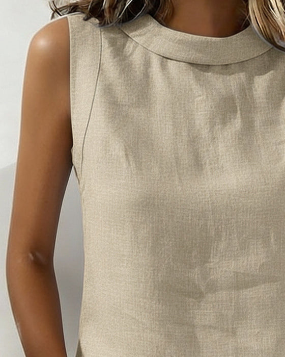 Bluse kragenlos ärmellos elegant