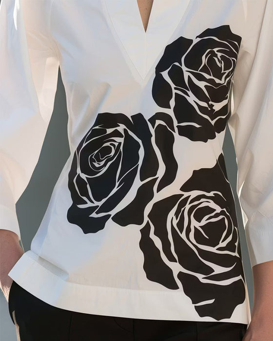 Bluse V-Ausschnitt Blumen Print