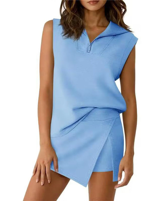 Zweiteiliges Set Reißverschluss Ärmelloses Oberteil Skort