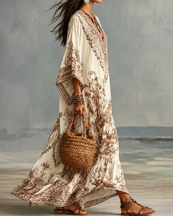 Kleid V-Ausschnitt Bohemian Ausgestellt Asymmetrisch