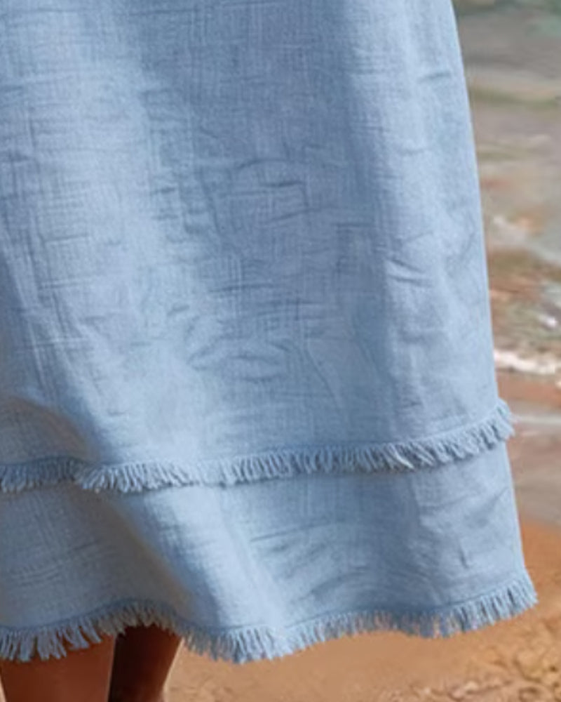 Kleid Kapuze Schal Quasten Einfarbig