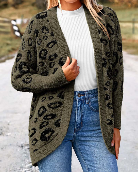 Cardigan Locker Leopardenmuster Langarm