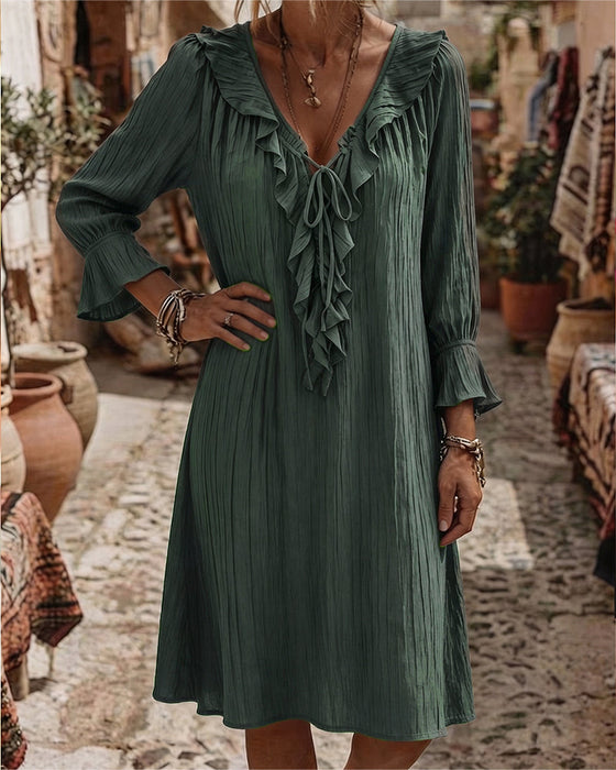 Kleid Rüschenkragen Binden Dreiviertelärmel