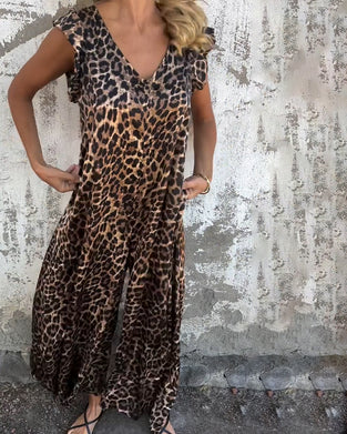 Overall V-Ausschnitt Leopardenmuster
