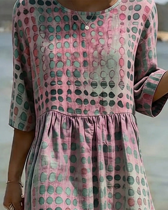 Kleid Tupfen Rundhalsausschnitt Print Halbarm
