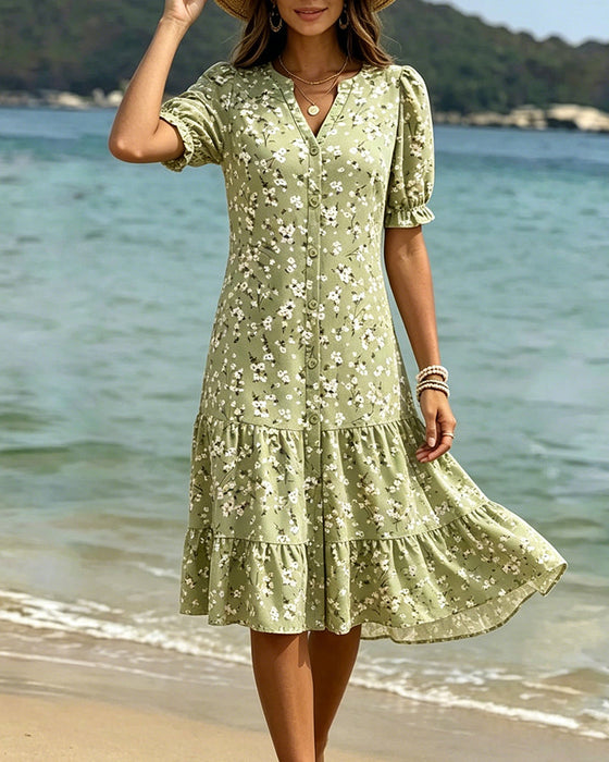 Kleid Blumen V-Ausschnitt Gestuft