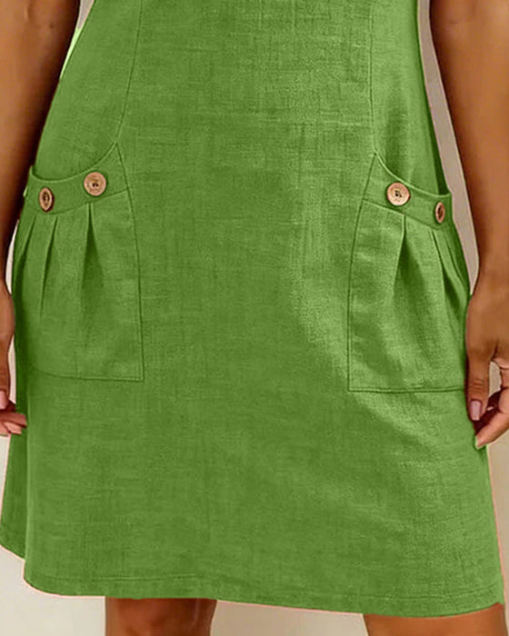 Kleid Reißverschluss Tasche Baumwolle Leinen