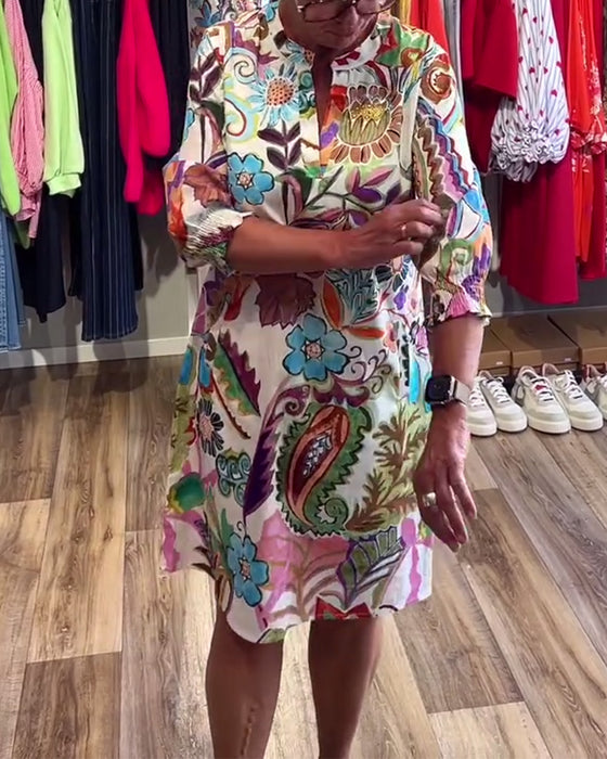 Kleid Stehkragen Blume