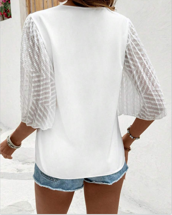 Bluse einfarbig V-Ausschnitt locker