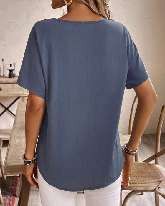 T-Shirt Rundhals Einfarbig Bedruckt