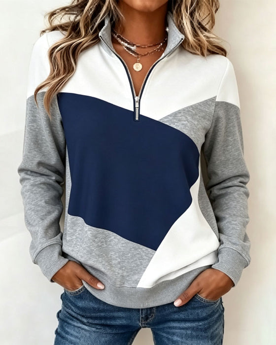 Sweatshirt Geometrisch Farbblock Reißverschluss