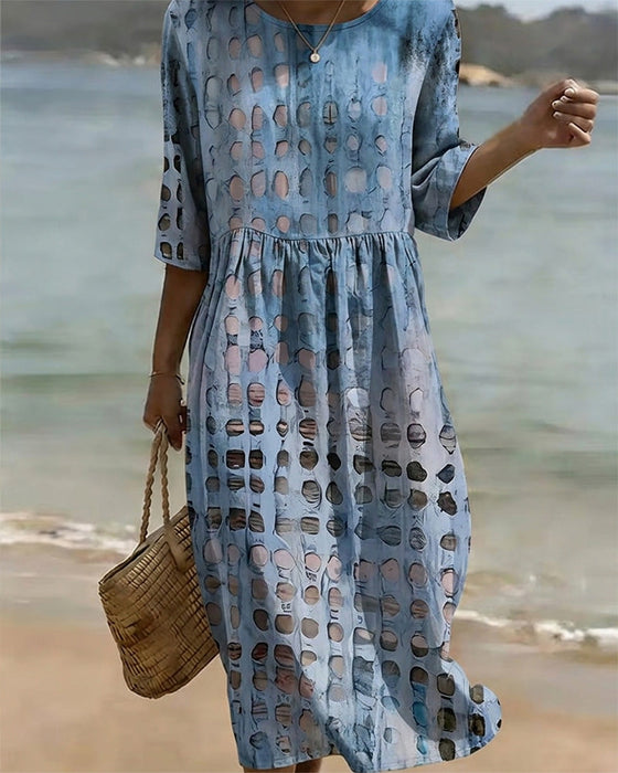 Kleid Tupfen Rundhalsausschnitt Print Halbarm