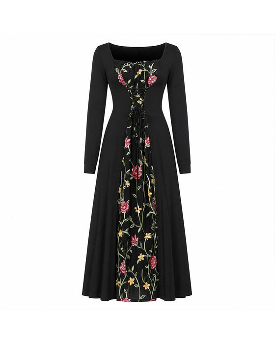 Kleid Quadratischer Ausschnitt Rose Spliced Maxi