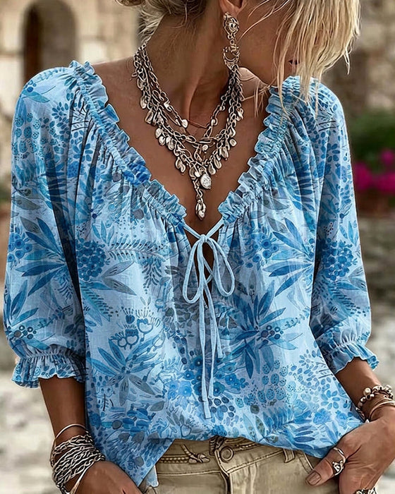 Bluse Mit V-Ausschnitt Und Schnürung