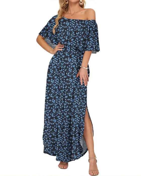 Kleid Elegant Tintenwäsche Blumen Maxi