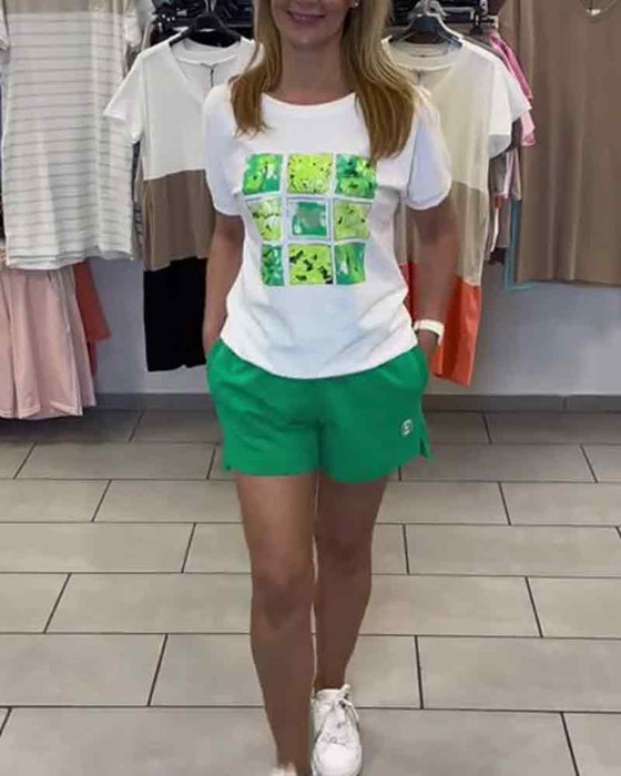 Lässiges Set mit bedruckten Shorts mit mittlerer Taille