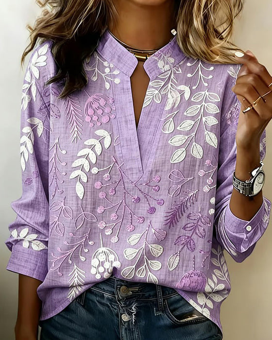 Bluse Mit Blumenmuster Und Stehkragen
