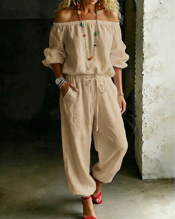 Jumpsuit Off-Shoulder Bindegürtel Tailliert