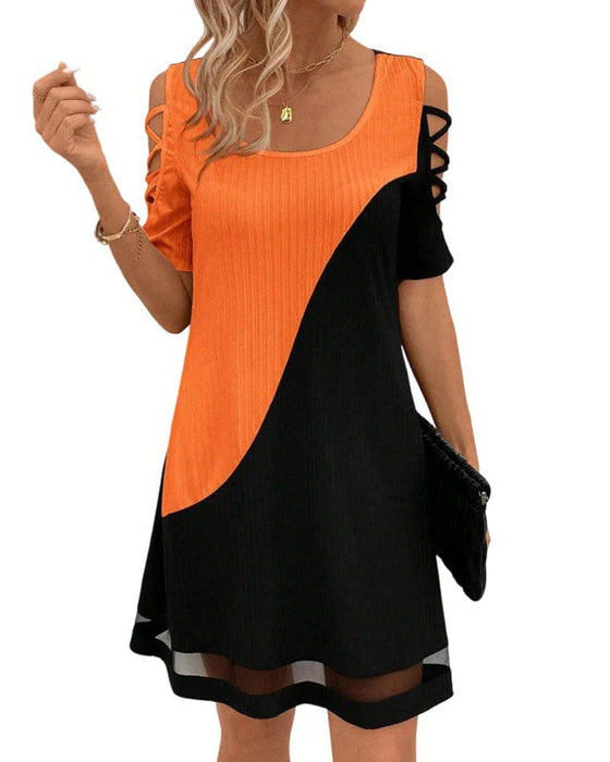 Kleid Farbblock Kurzarm