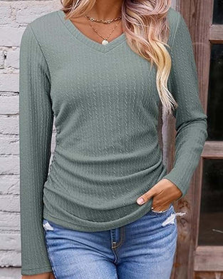 Bluse V-Ausschnitt Slim Fit Strukturiert