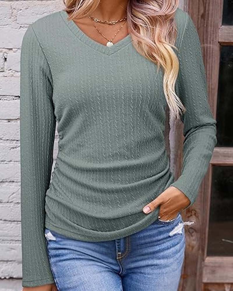 Bluse V-Ausschnitt Slim Fit Strukturiert