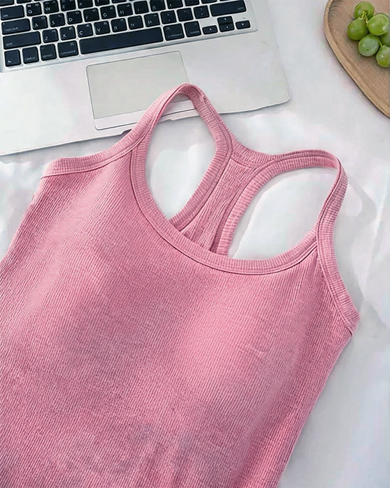 Tanktop Eingebauter Bh Gerippt Einfarbig