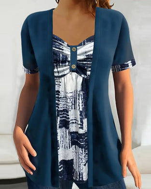 Bluse bedruckt Fake Zweiteiler unregelmäßig