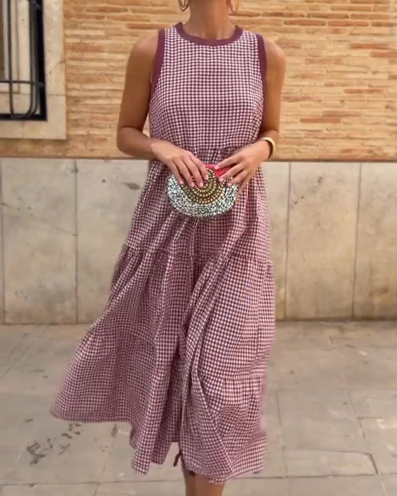 kleid rundhals plaid ohne ärmel
