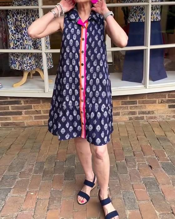 Kleid Ärmellos Kontrast Retro Druck