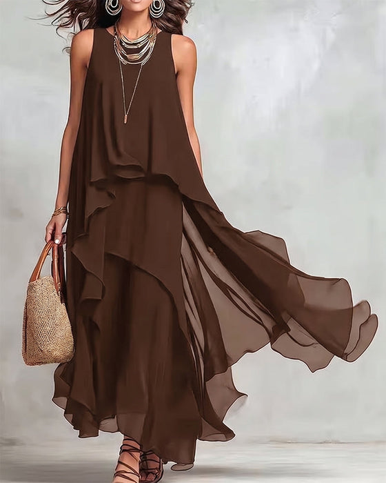 Kleid Rundhals Ärmellos Unregelmäßig