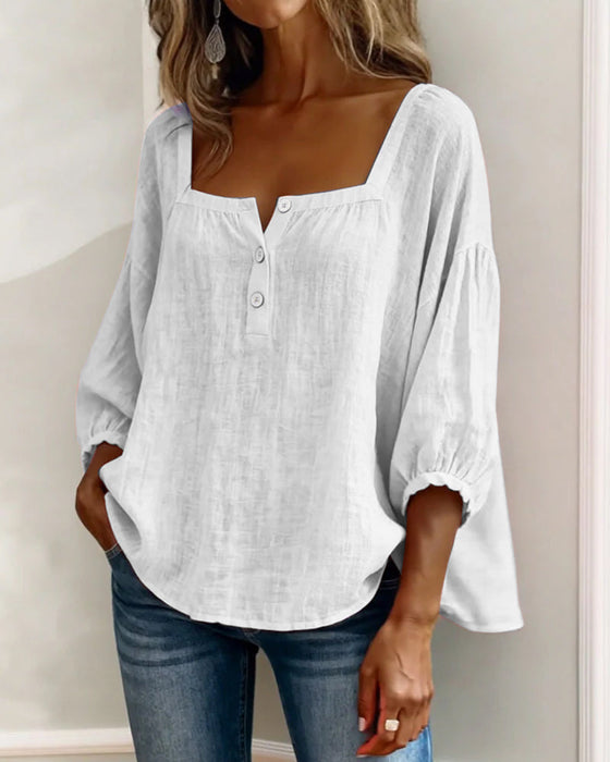 Bluse Einfach Quadratischer Ausschnitt Langarm