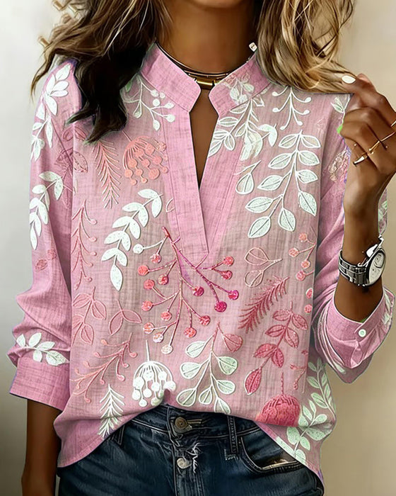 Bluse Mit Blumenmuster Und Stehkragen