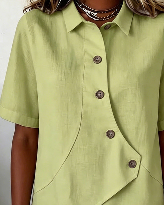 Hemd Asymmetrische Baumwollleinen Knopfleiste Button-Down