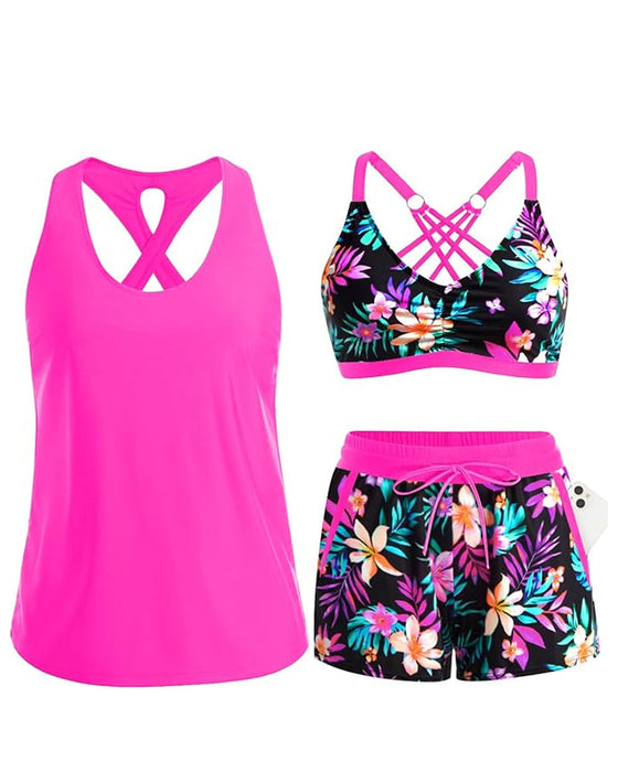 Abdeckung Und Bikini Crisscross Ärmelloses Oberteil + Kordelzug Bedruckte Hose Für