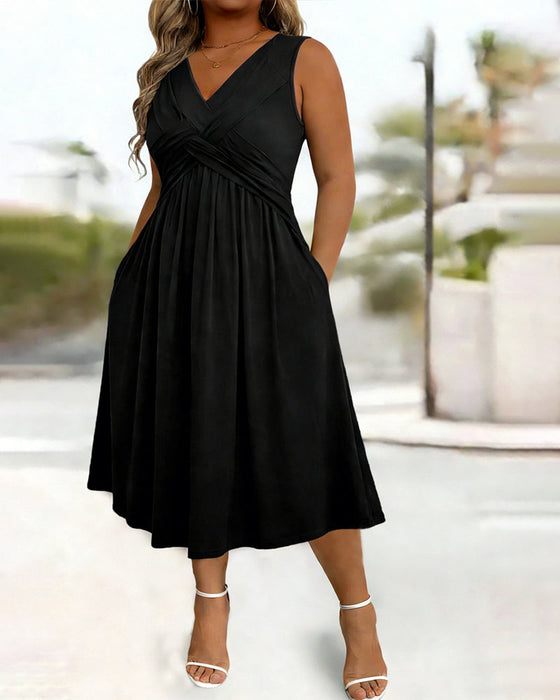 Kleid Einfarbig Tasche Twist Tanktop
