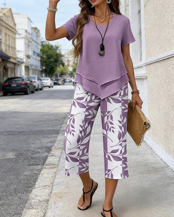 Zweiteiliges Set Bedruckte Cropped Hose Lässig