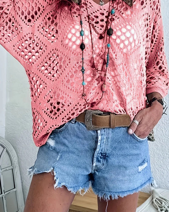 Pullover Rautenmuster Lochmuster Locker
