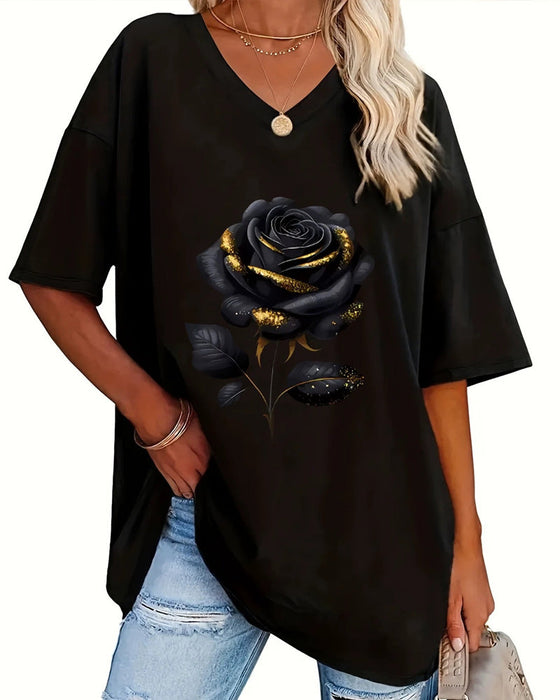 T-Shirt Rosenprint Loose Fit Halbarm