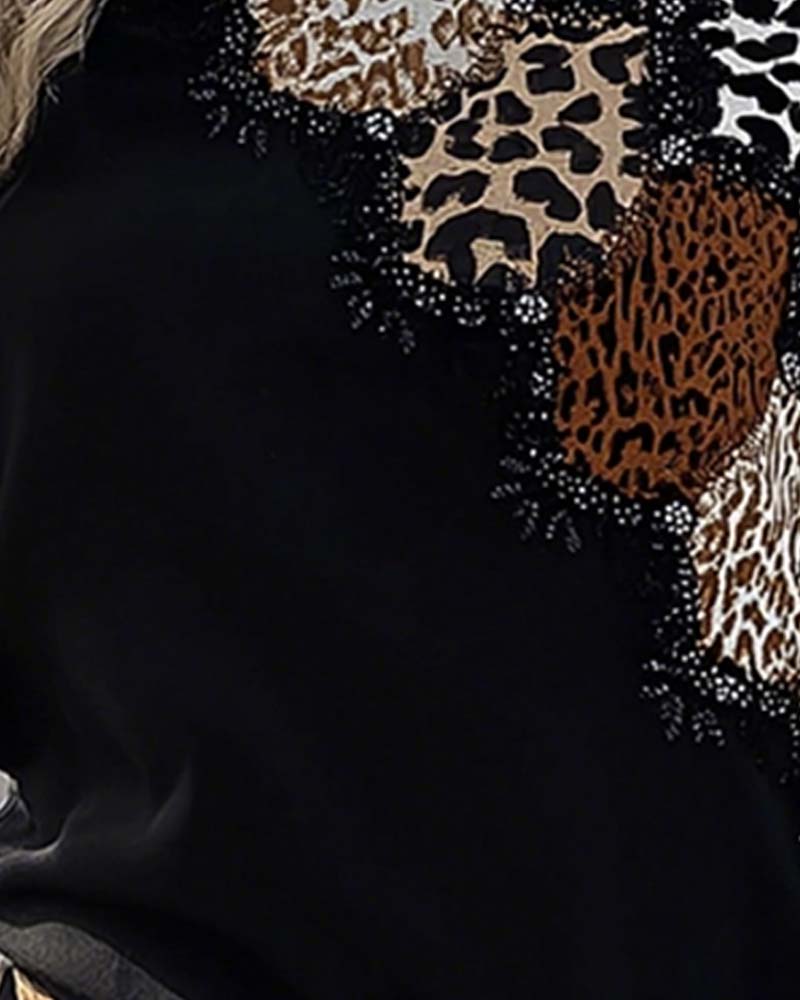 Oberteil Langarm Leopard Patchwork Lässig