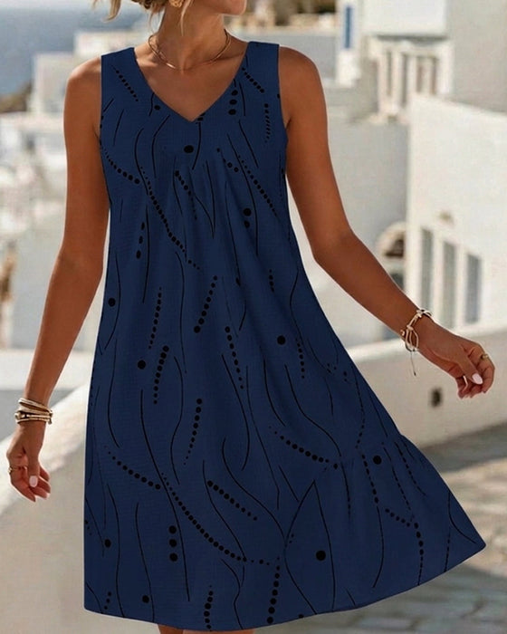 Kleid Ärmellos V Ausschnitt A-Linie Patchwork