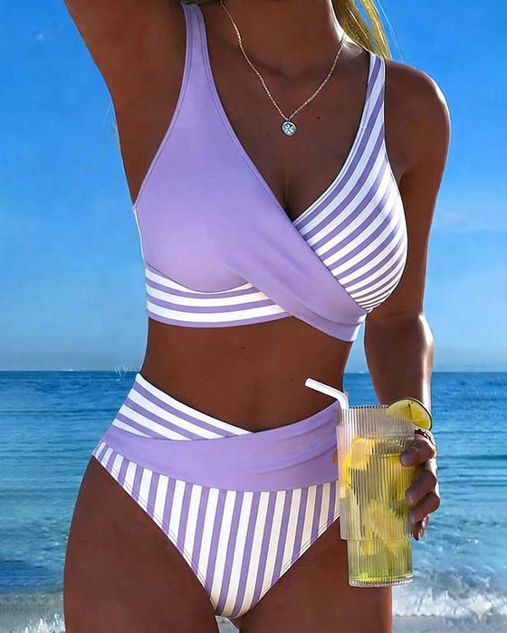Bikini Gekreuzte Streifen Bedruckt