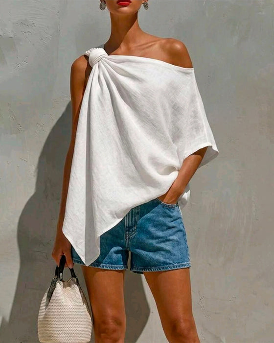 Bluse Ein Schulter Knoten Asymmetrisch